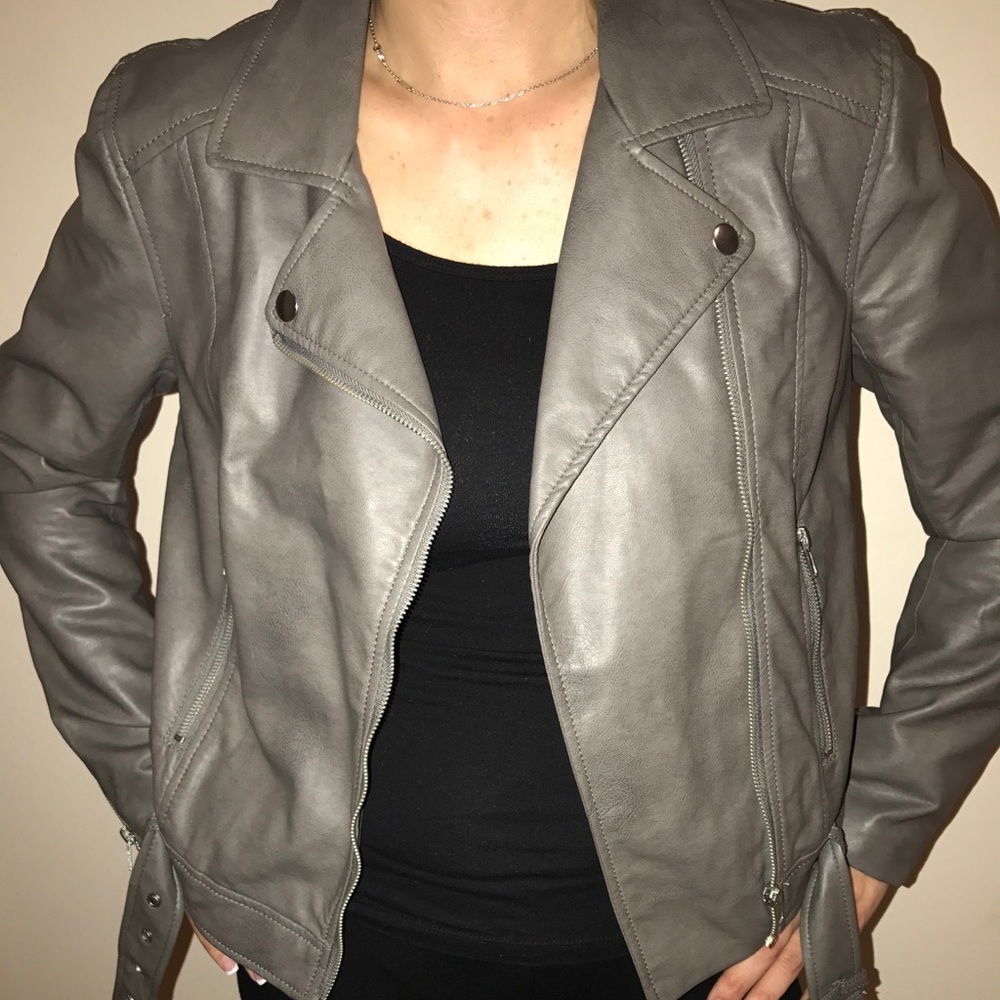 Grey Faux Leather Jacket